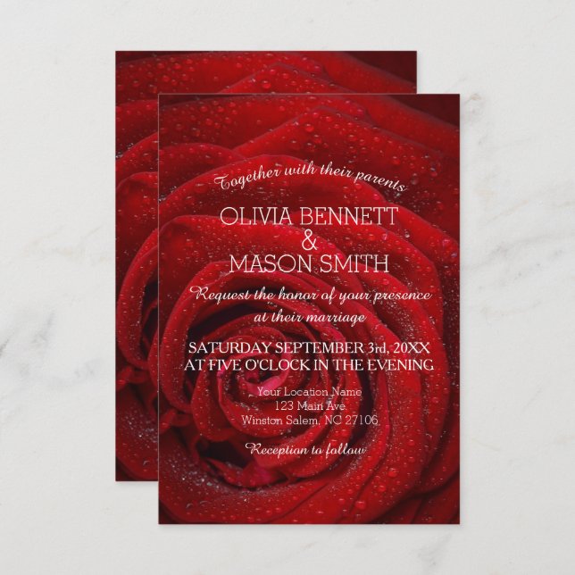 Élégant Faire-part de mariage floral de Rose rouge (Devant / Derrière)