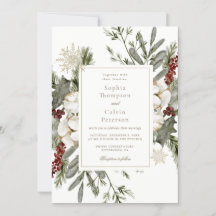 Élégant Faire-part de mariage Floral d'hiver