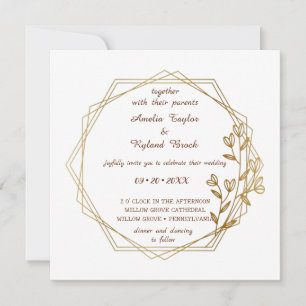 Élégant Faire-part de mariage floral doré