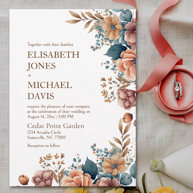 Élégant Faire-part de mariage Floral Fleur sauvage (Elevate your special day with this captivating watercolor floral wedding invitation.)