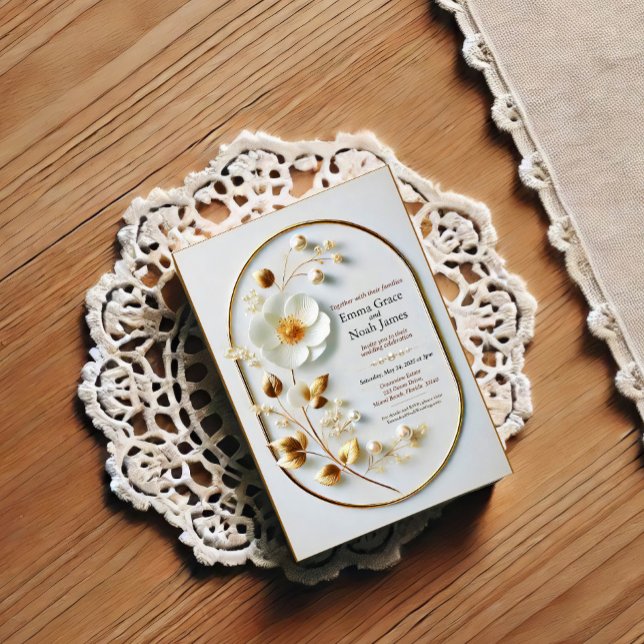 Elégant Faire-part de mariage Floral Frame Or (Créateur téléchargé)