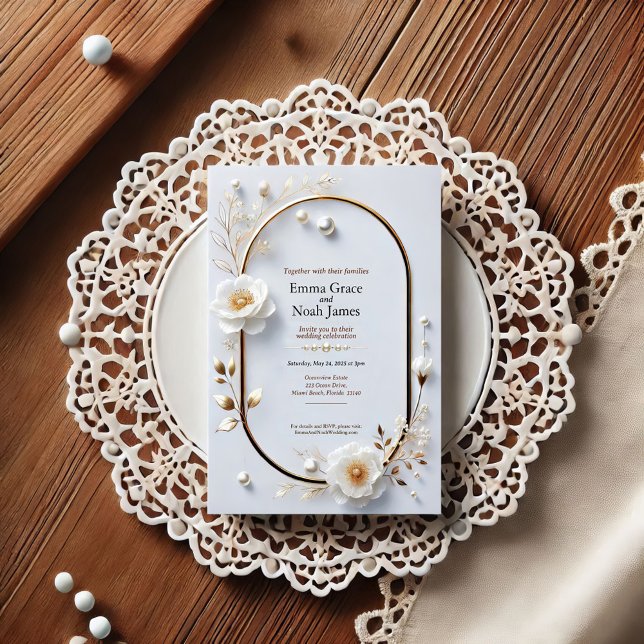 Elégant Faire-part de mariage Floral Frame Or (Créateur téléchargé)