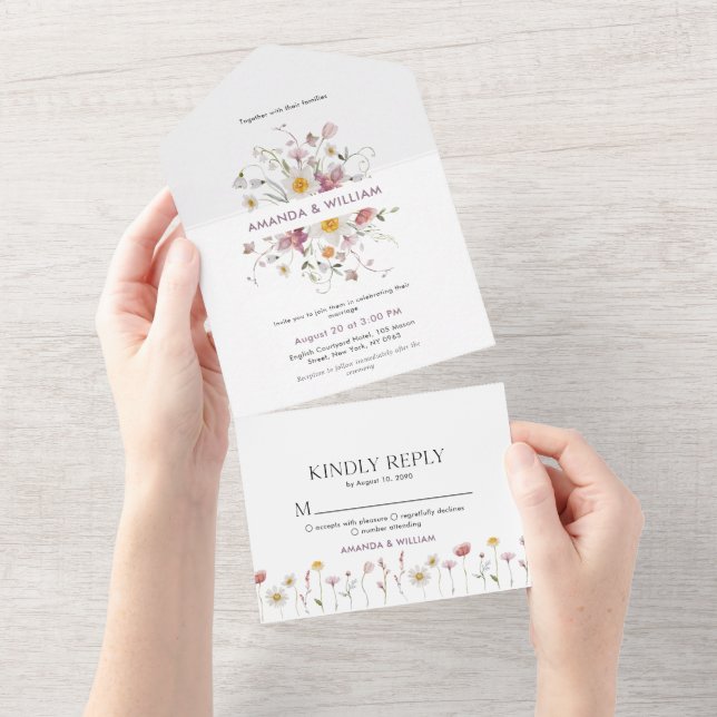 Élégant Faire-part de mariage Floral & Jeu RSVP (Déchirure)