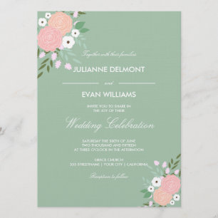 Élégant Faire-part de mariage floral - menthe