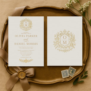 Élégant Faire-Part de Mariage Floral Monogramme Vi