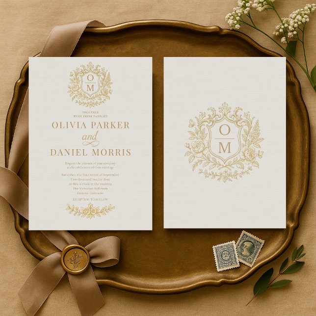 Élégant Faire-Part de Mariage Floral Monogramme Vi (Créateur téléchargé)