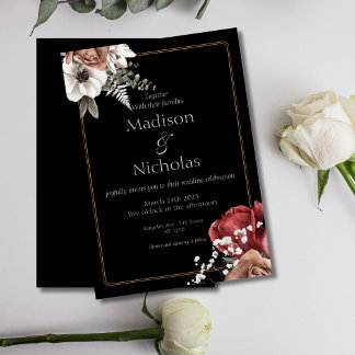 Élégant Faire-part de mariage Floral Noir