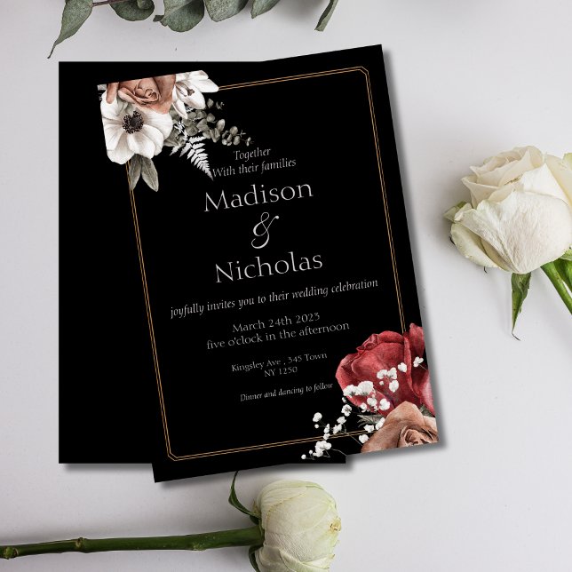 Élégant Faire-part de mariage Floral Noir (Elegant black floral Wedding Invite)