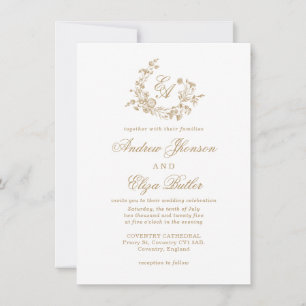 Élégant Faire-part de mariage Floral Or