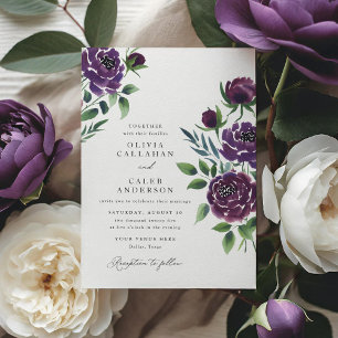 Élégant Faire-part de mariage floral pourpre de pr