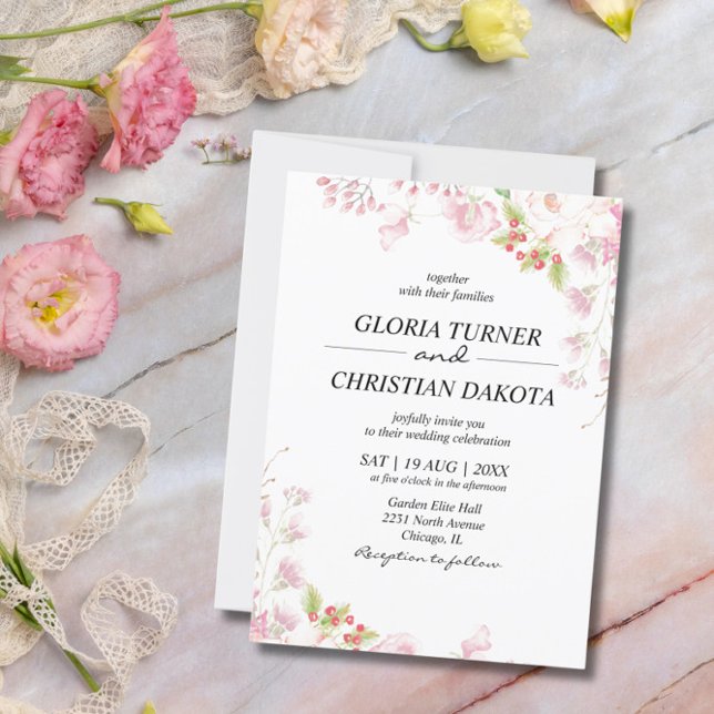 Élégant Faire-part de mariage Floral Rose (Créateur téléchargé)