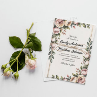 Élégant Faire-part de mariage Floral Rose
