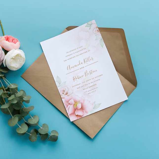 Élégant Faire-part de mariage floral rose (Créateur téléchargé)