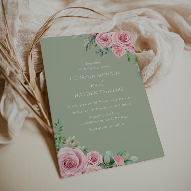 Élégant Faire-part de mariage Floral Rose-Bleu (Créateur téléchargé)