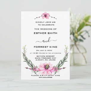 Élégant Faire-part de mariage floral rose et viole
