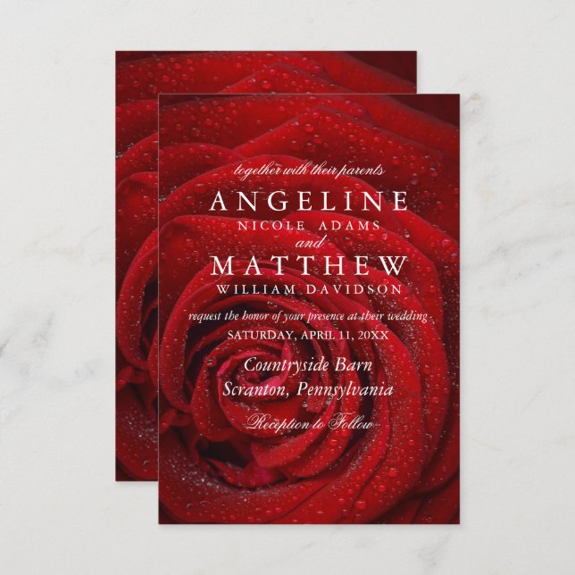 Élégant Faire-part de mariage Floral Rose Rouge (Devant / Derrière)