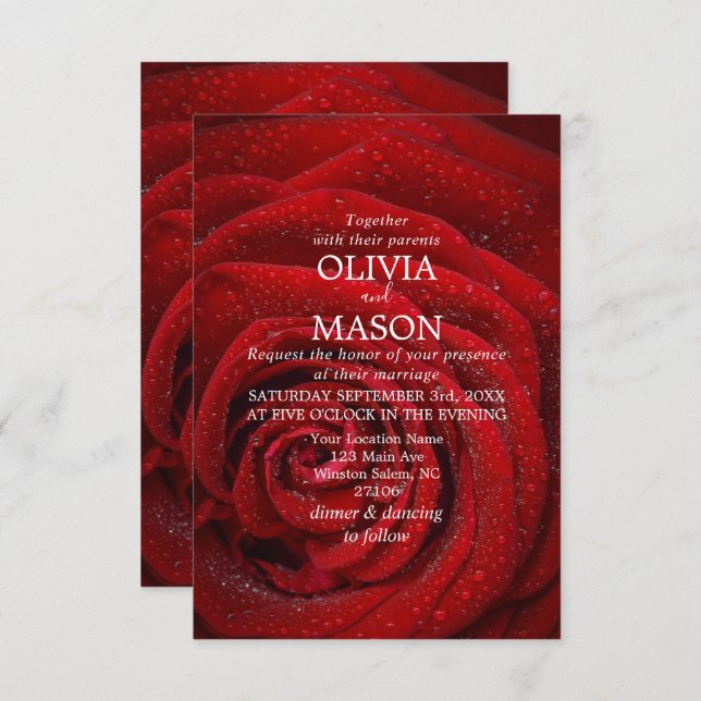 Élégant Faire-part de mariage Floral Rose Rouge (Devant / Derrière)