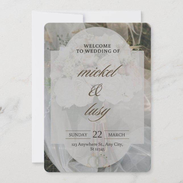 Elégant Faire-part de mariage Floral - Roses Blush (Devant)