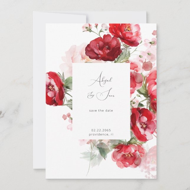 Élégant Faire-part de mariage floral rouge (Devant)