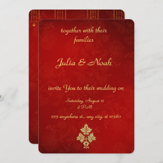 Élégant Faire-part de mariage floral rouge et or