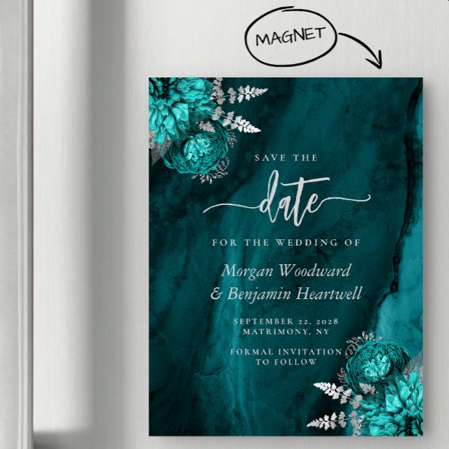 Élégant faire-part de mariage floral sarcelle arge (Créateur téléchargé)