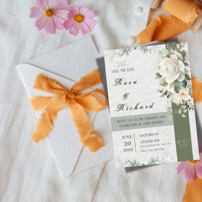 Élégant Faire-Part de Mariage Floral Save the Date (Créateur téléchargé)