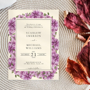 Élégant Faire-part de mariage Floral Violet