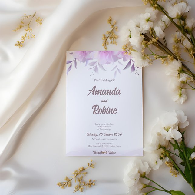Élégant Faire-part de mariage Floral Violet (Créateur téléchargé)