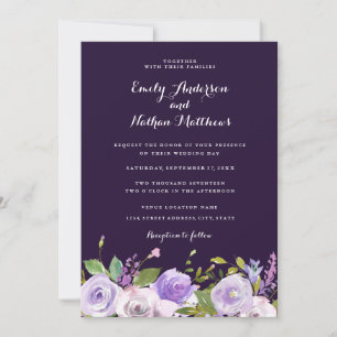 Élégant Faire-part de mariage Floral Violet