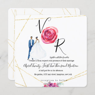 Élégant Faire-part de mariage Floral violet or