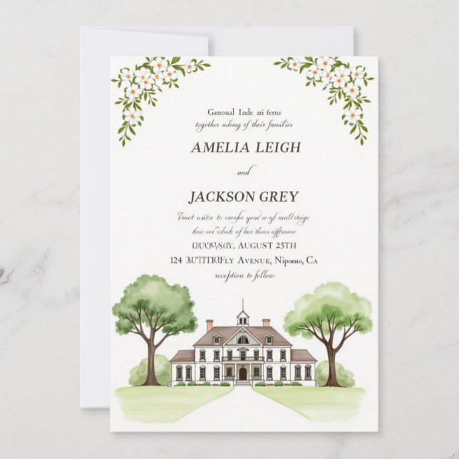 Élégant Faire-part de mariage Floral | Waterco (Devant)
