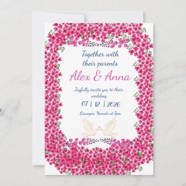 Elégant Faire-part de mariage Fuchsia Floral Frame (Devant)