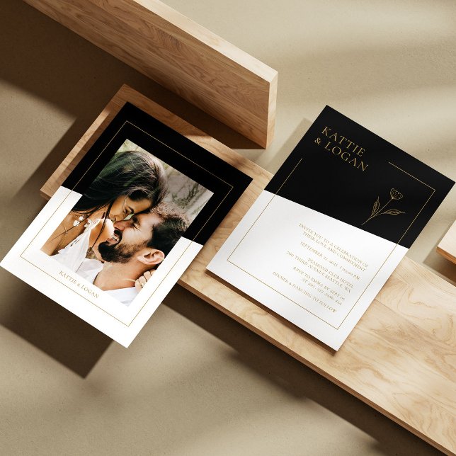 Élégant Faire-part de mariage géométrique de l'Acc (Elegant Gold Accent Geometric Wedding Invitation)