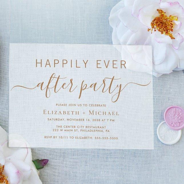 Élégant faire-part de mariage glacé Chic Gold Scri (Celebrate your Happily Ever After in style with our elegant acrylic wedding reception invitations)