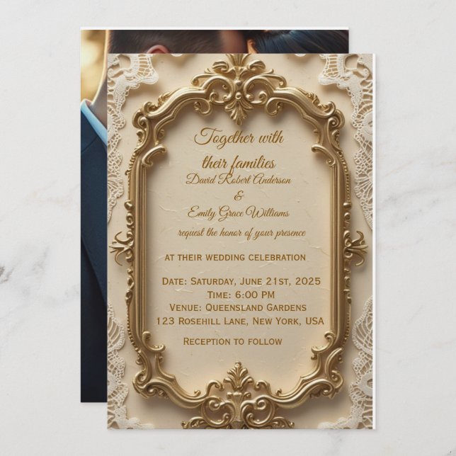 Elégant Faire-part de mariage Gold Frame (Devant / Derrière)
