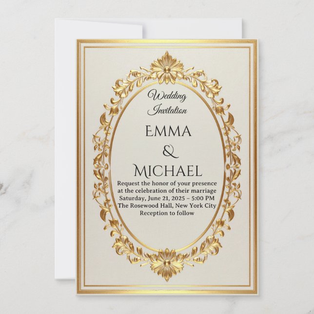 Elégant Faire-part de mariage Gold Frame (Devant)