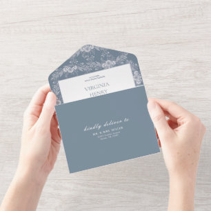 Elégant Faire-part de mariage gris-bleu Vintage av