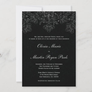 Elégant faire-part de mariage gris noir floral tou