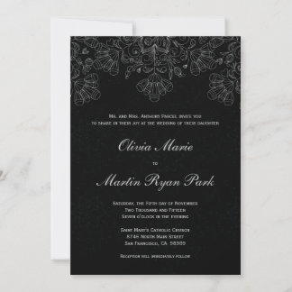 Elégant faire-part de mariage gris noir floral tou