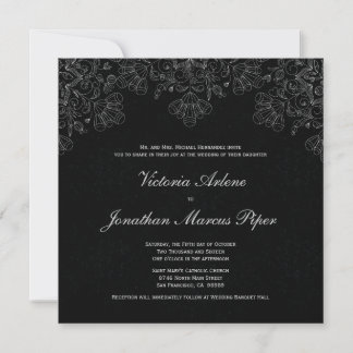 Elégant faire-part de mariage gris noir floral tou