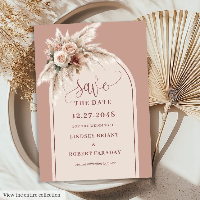 Élégant Faire-part de mariage Herbe de Pampa Rose (Elegant Pink Pampas Grass Wedding Save the Date)