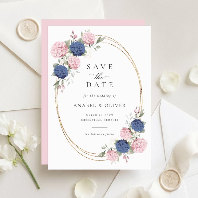 Élégant Faire-part de mariage Hortensia Rose Bleu (Créateur téléchargé)