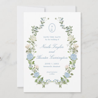Élégant Faire-Part de Mariage Hydrangea Bleue