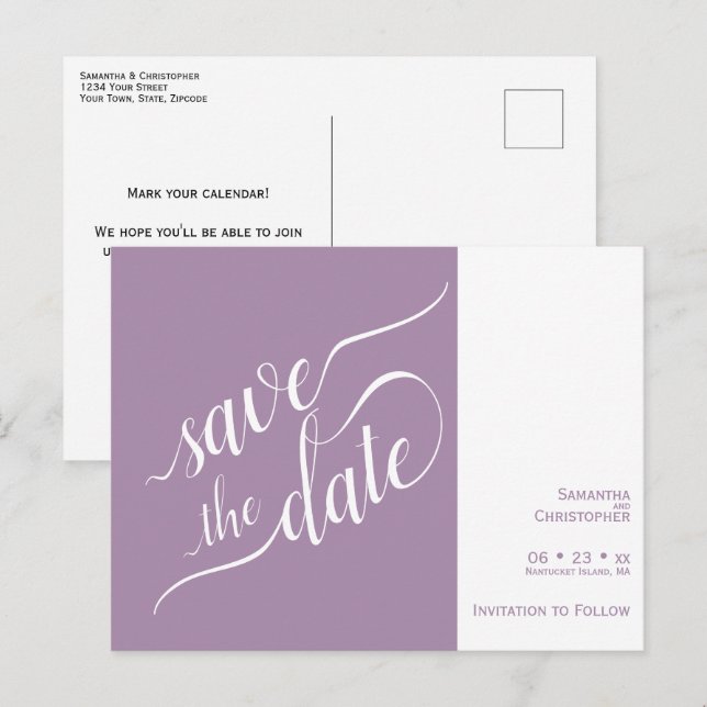 Élégant Faire-part de mariage lavande à conserver (Devant / Derrière)
