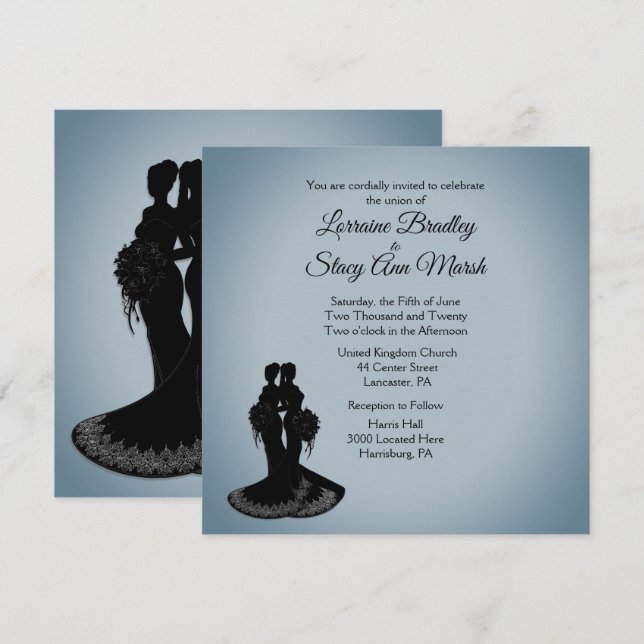 Élégant Faire-part de mariage lesbienne (Devant / Derrière)