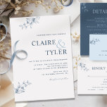 Élégant Faire-part de mariage minimal bleu moderne<br><div class="desc">Invitation de mariage moderne et élégante avec typographie contemporaine et subtil détail floral dessiné à la main en bleu. Facile à remplir dans le modèle. Capacité de "modifier à l'aide d'un outil de conception" et d'apporter des modifications à la taille, au style et à la position des polices. Pour les...</div>