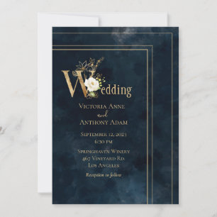 Élégant Faire-part de mariage moderne Blue Gold