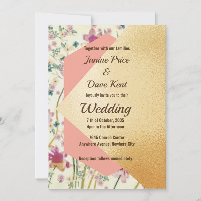 Élégant Faire-part de mariage moderne de brosse Or (Devant)