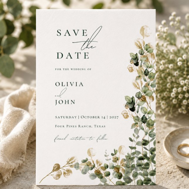 Élégant Faire-Part de Mariage Moderne Eucalyptus (Elegant Modern Eucalyptus Wedding Save the Date Announcement Postcard)