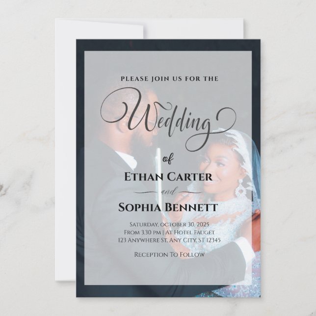 Élégant Faire-part de mariage noir et blanc (Devant)